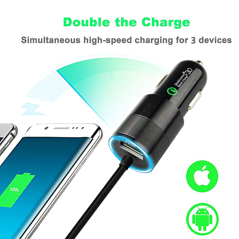 Illustration for article titled (Up To 65% Off) Quick Charger 3.0 USB Car Charger with 3 USB Port at only $4.90 AC+FS With Amazon Prime